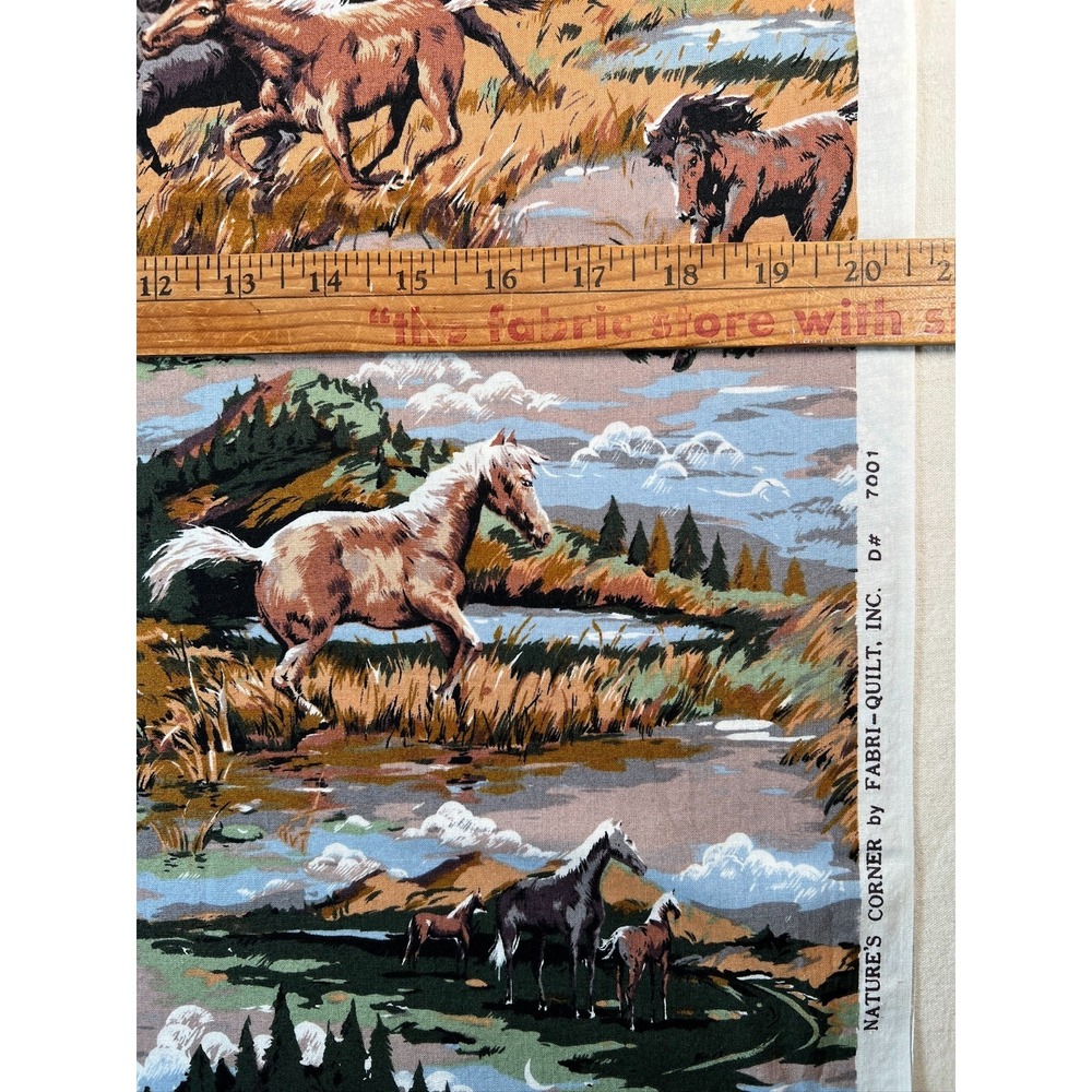Fabric - VTG Fabri-Quilt Natures Corner Equestrian WASHED Cotton BTY 36" x 41" W